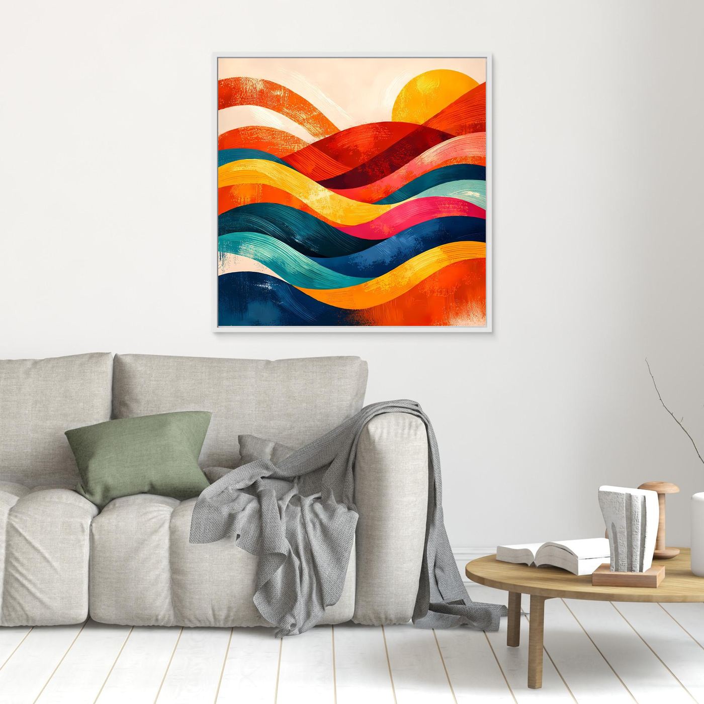 Leinwandbild mit bunten Wellen, weißer Rahmen (klein)