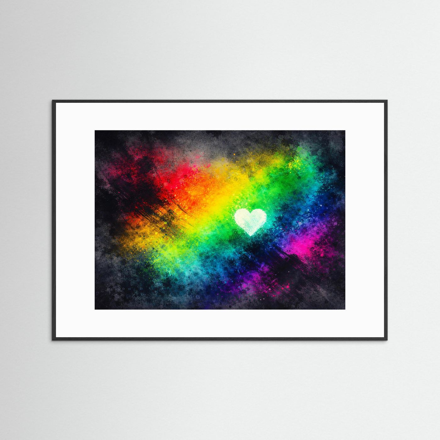 Leuchtendes Regenbogen Herz | Buntes Abstraktes Wandbild & Kunst Poster Querformat