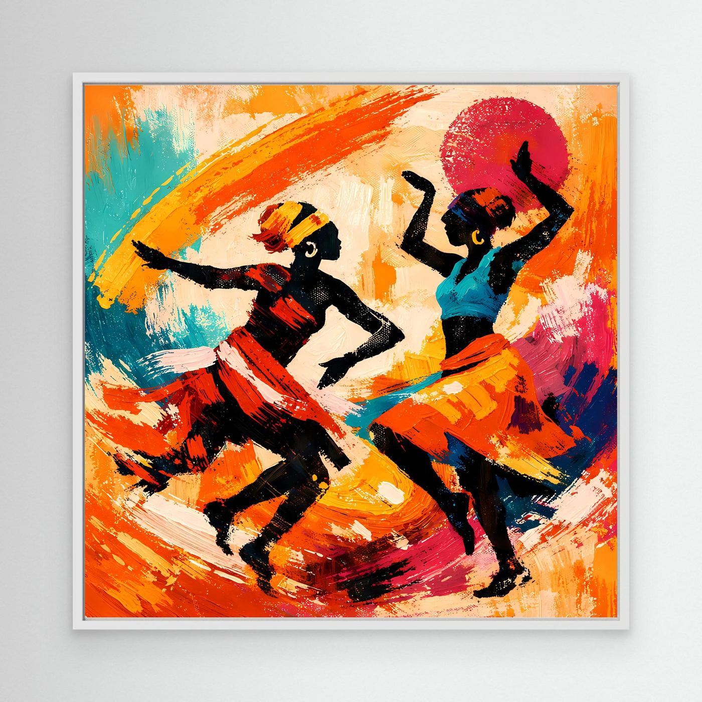 Leinwand Tanzende Afrikanerinnen im Sonnenuntergang | Abstraktes Ethno Pop Art Wandbild