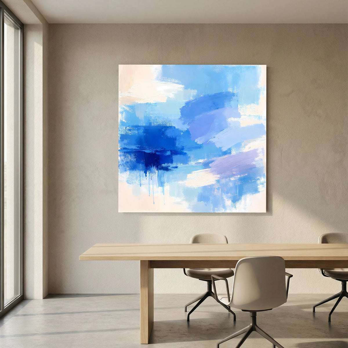 Leinwand Abstrakte Blaue Pinselstriche | Modernes Minimalistisches Wandbild Meer