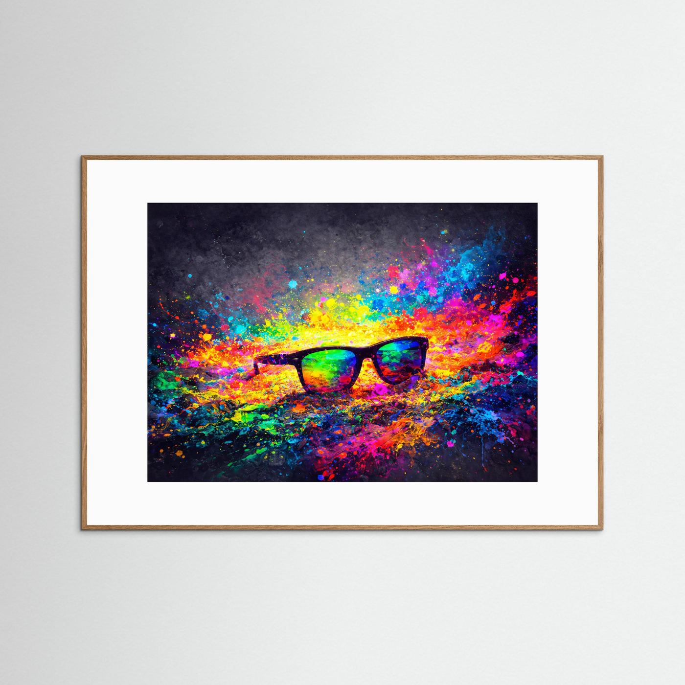 Coolne Sonnenbrille in Farbexplosion | Buntes Pop Art Wandbild & Kunst Poster Querformat