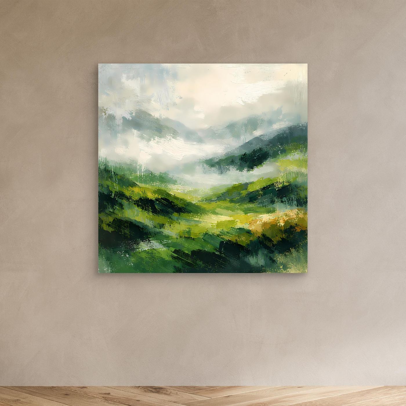 Leinwand Abstraktes Hügellandschaft Gemälde | Modernes Grünes Tal Wandbild Natur
