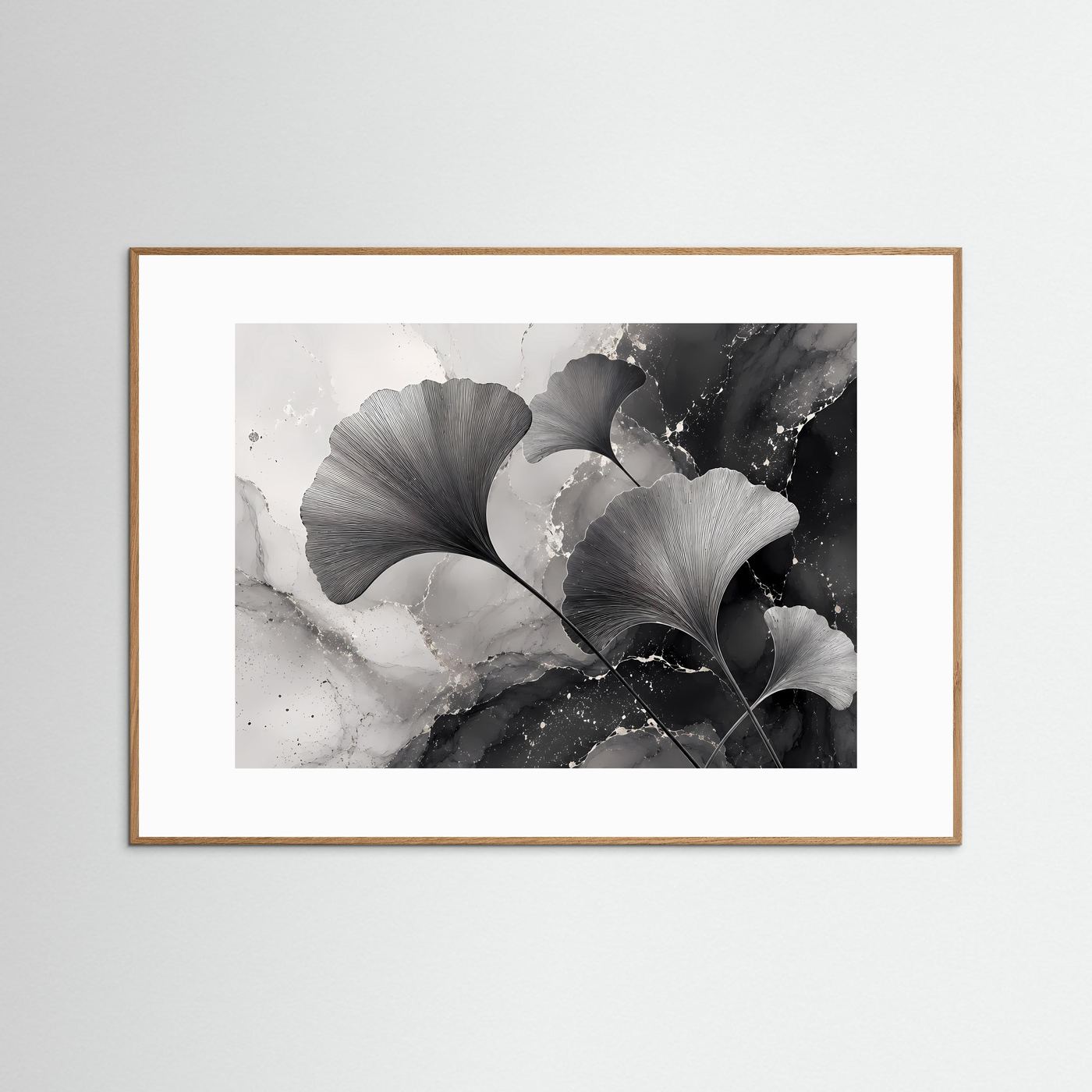 Ginkgo-Blätter Schwarz-Weiß | Modernes Botanisches Wandbild im minimalistischen Stil