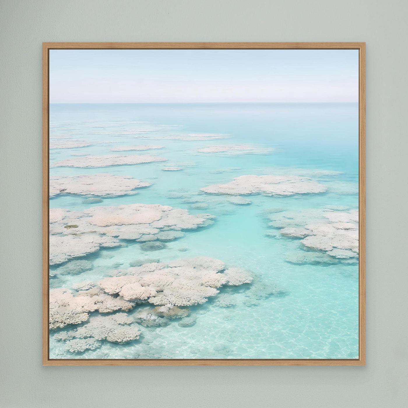 Leinwandbild im Eichenrahmen mit türkisfarbenem Korallenmeer und Korallenriffen