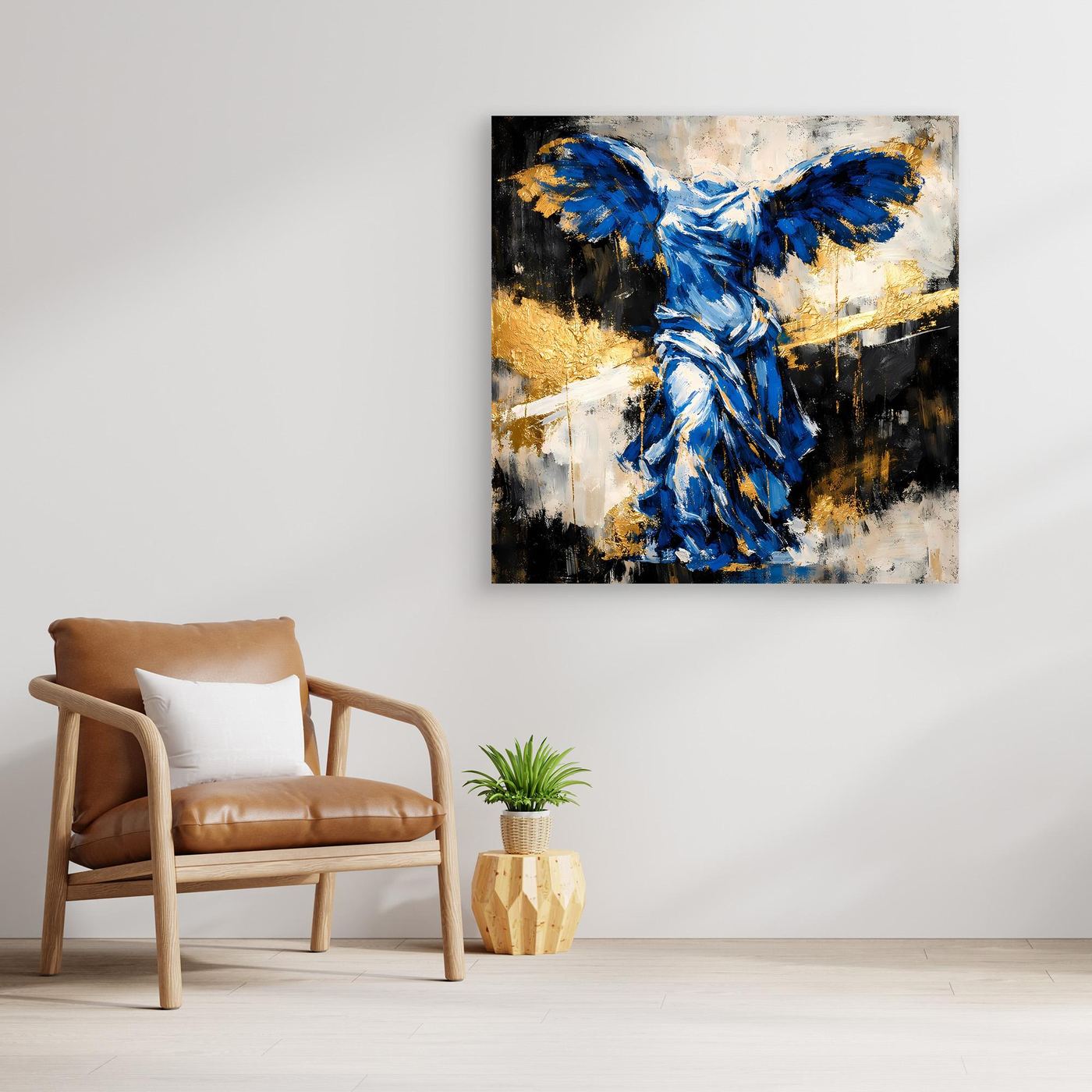Leinwand Nike von Samothrake in Blau | Abstraktes Skulpturen Wandbild Gold