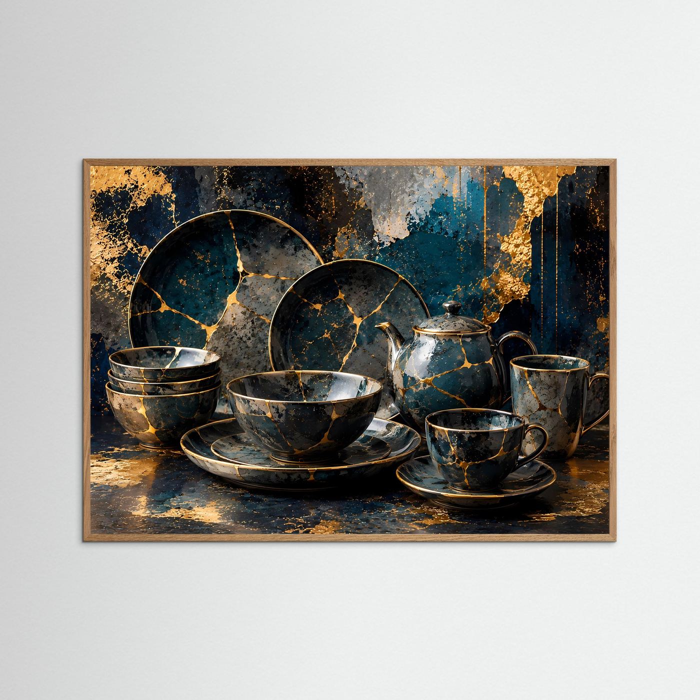 Kintsugi Ästhetik | Elegantes Geschirr & Marmor Poster mit Gold-Akzenten