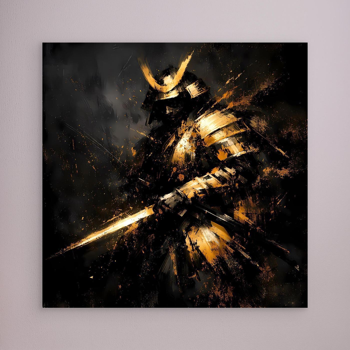 Leinwand Abstrakter Goldener Samurai | Modernes Japanisches Krieger Wandbild