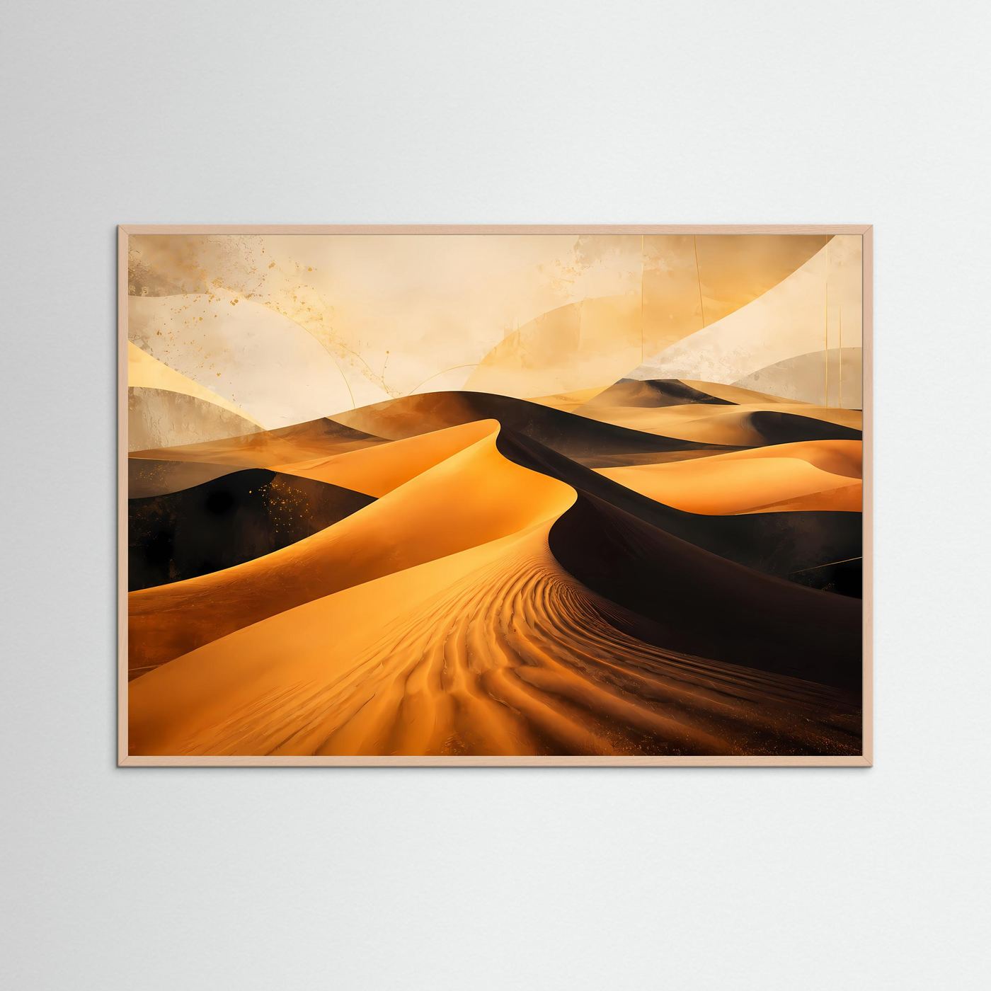 Wüste Poster Querformat | Abstrakte Sanddünen in Gold, Schwarz & Beige