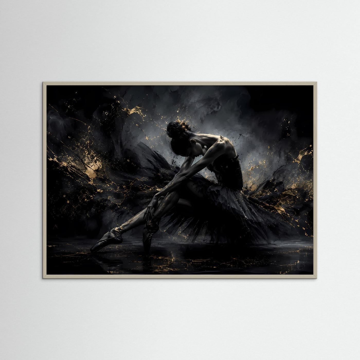 Anmut in Schwarz & Gold | Elegantes Ballerina Poster im Modern Art Stil