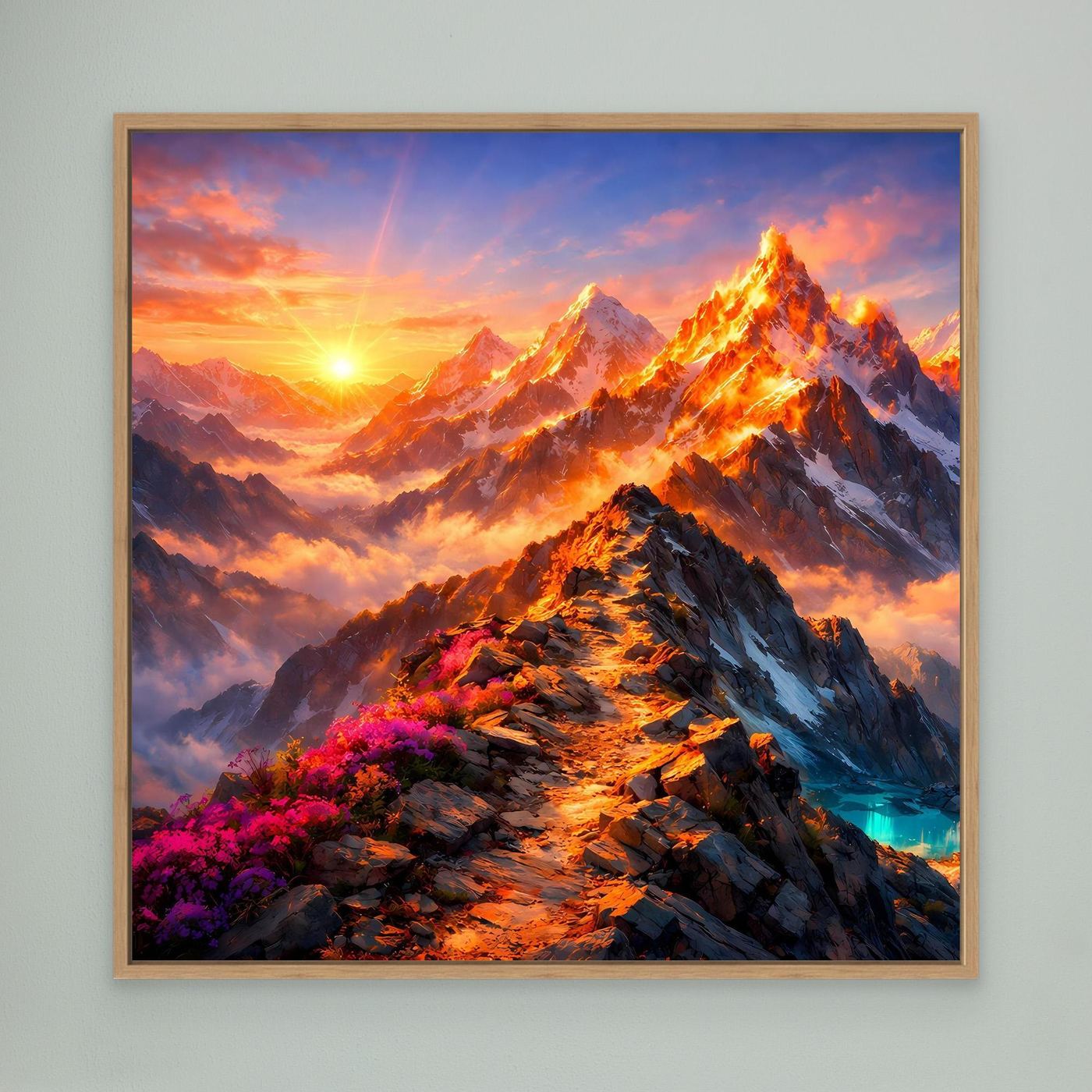 Leinwandbild Sonnenuntergang im Hochgebirge | Majestätisches Wandbild auf echtem Holzkeilrahmen