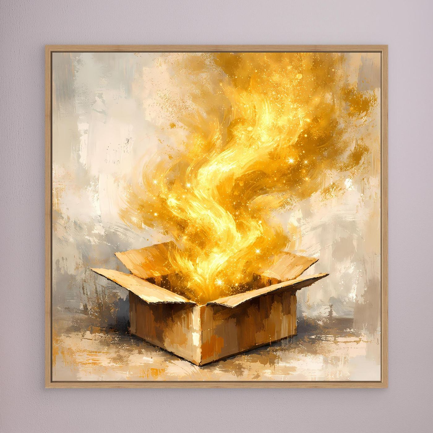 Premium Leinwand Magisches Leuchten aus der Box | Abstraktes Fantasy Wandbild Goldglorie