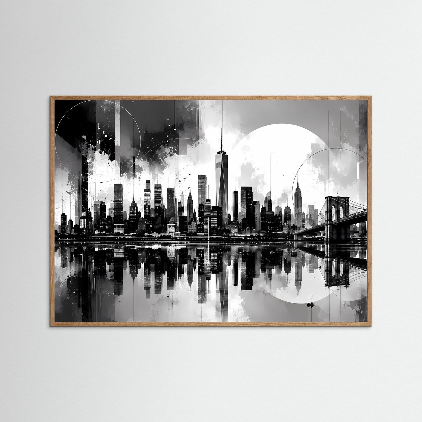 New York Skyline Poster Schwarz Weiß | Moderne City Wandkunst | Manhattan Skyline mit Brooklyn Bridge | Minimalistische Fine Art