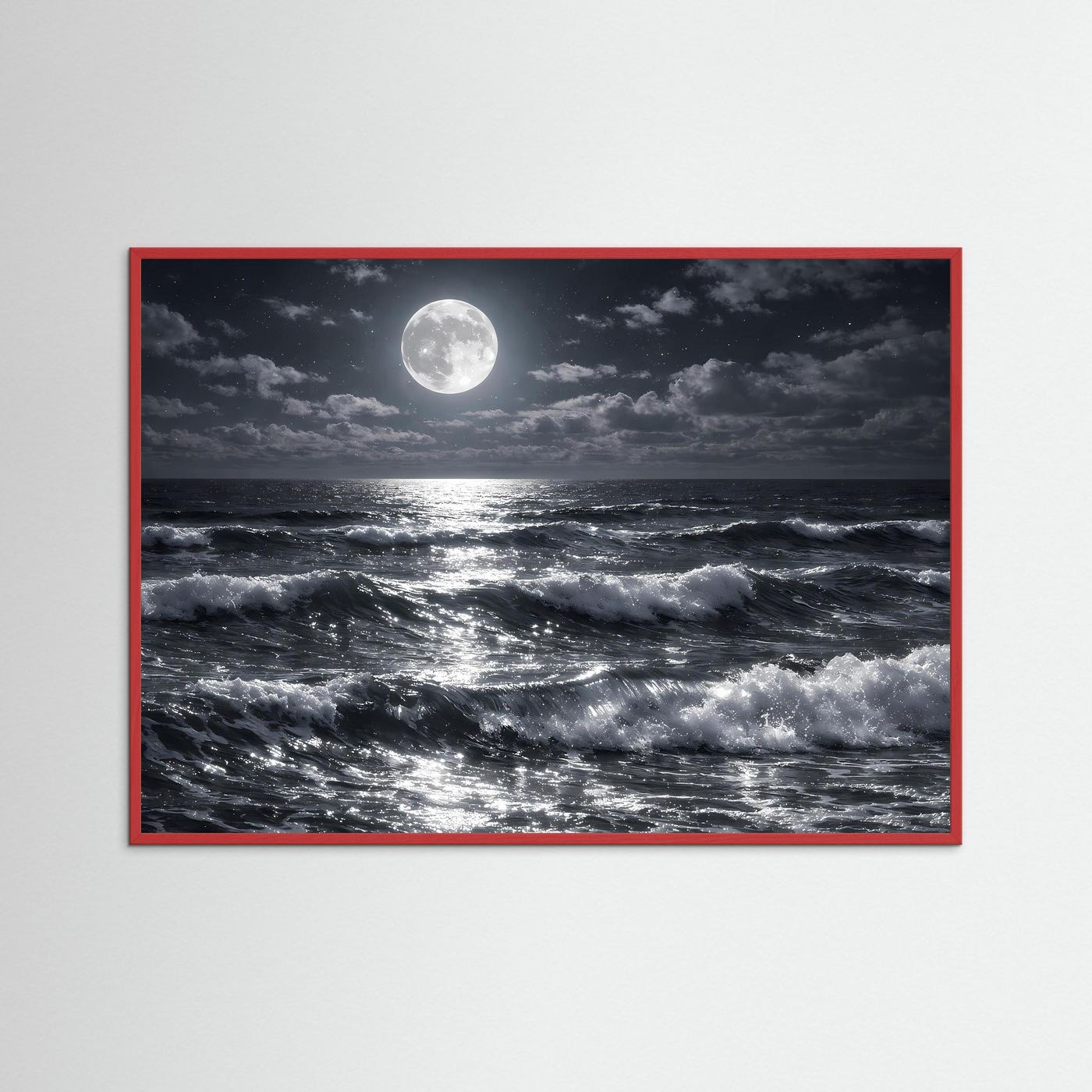 Poster Meereswellen bei Vollmond | Mystisches Nachtlandschaft Wandbild