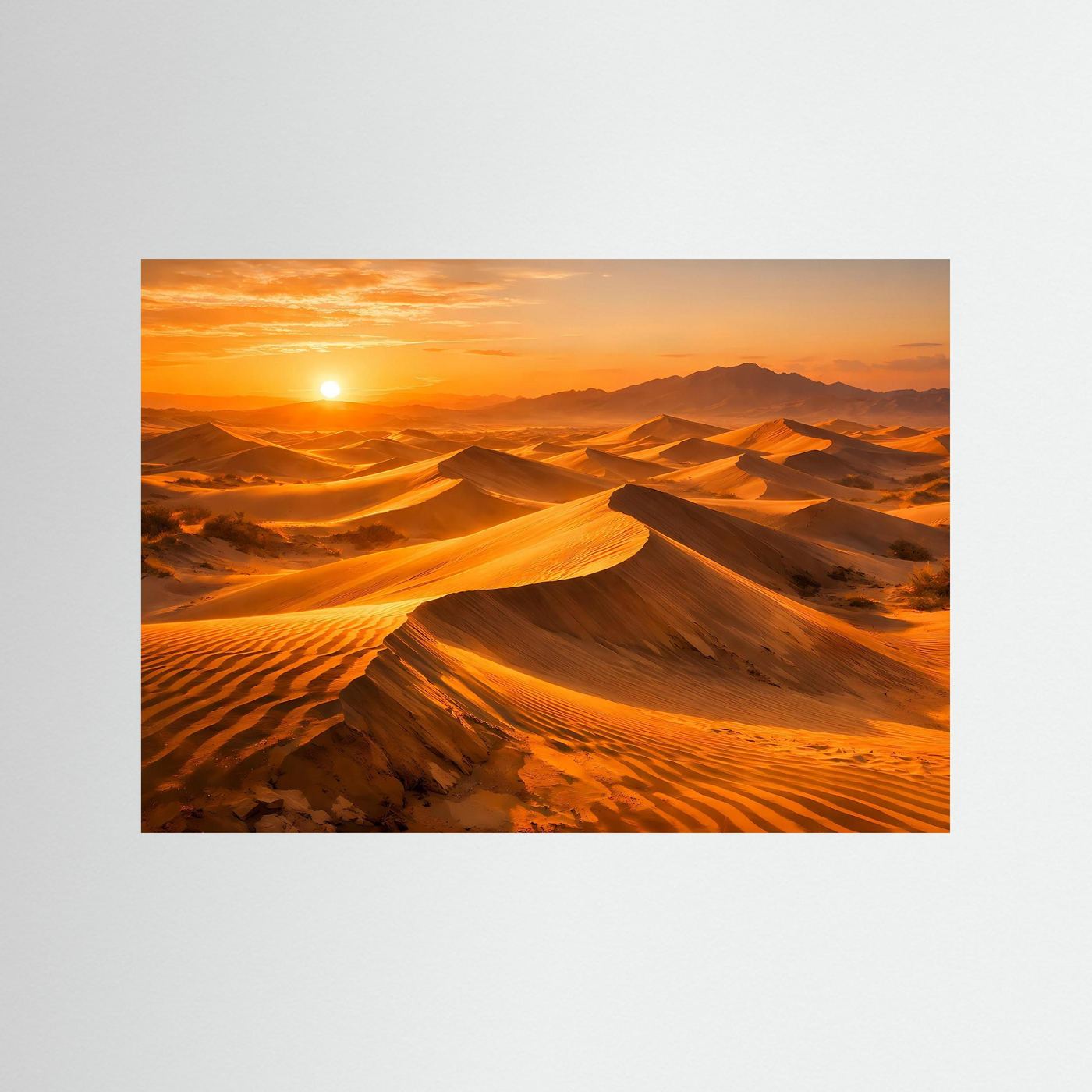 Wandposter mit Wüstenlandschaft, ohne Rahmen, Sonne im Abendlicht
