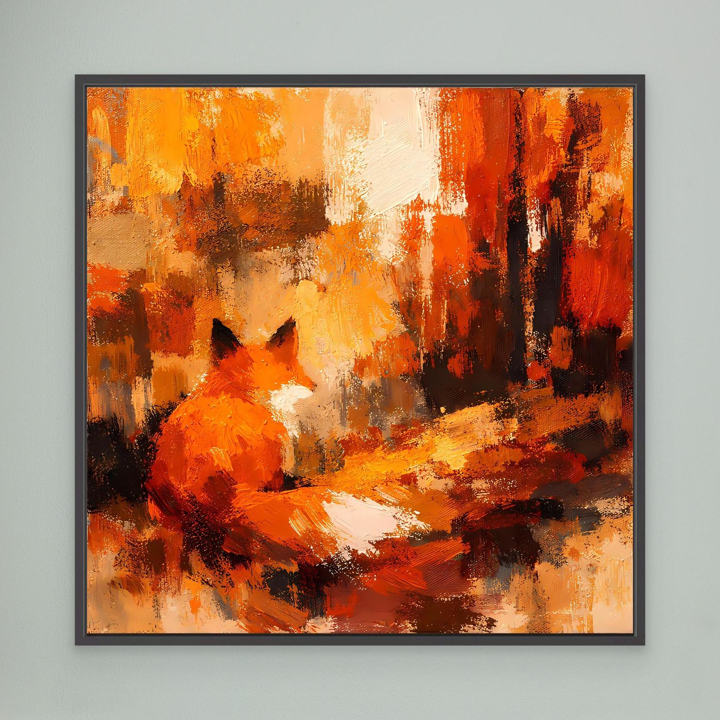 Premium Leinwand Abstrakter Fuchs im Wald | Modernes Kunst Poster Herbstliche Wanddeko