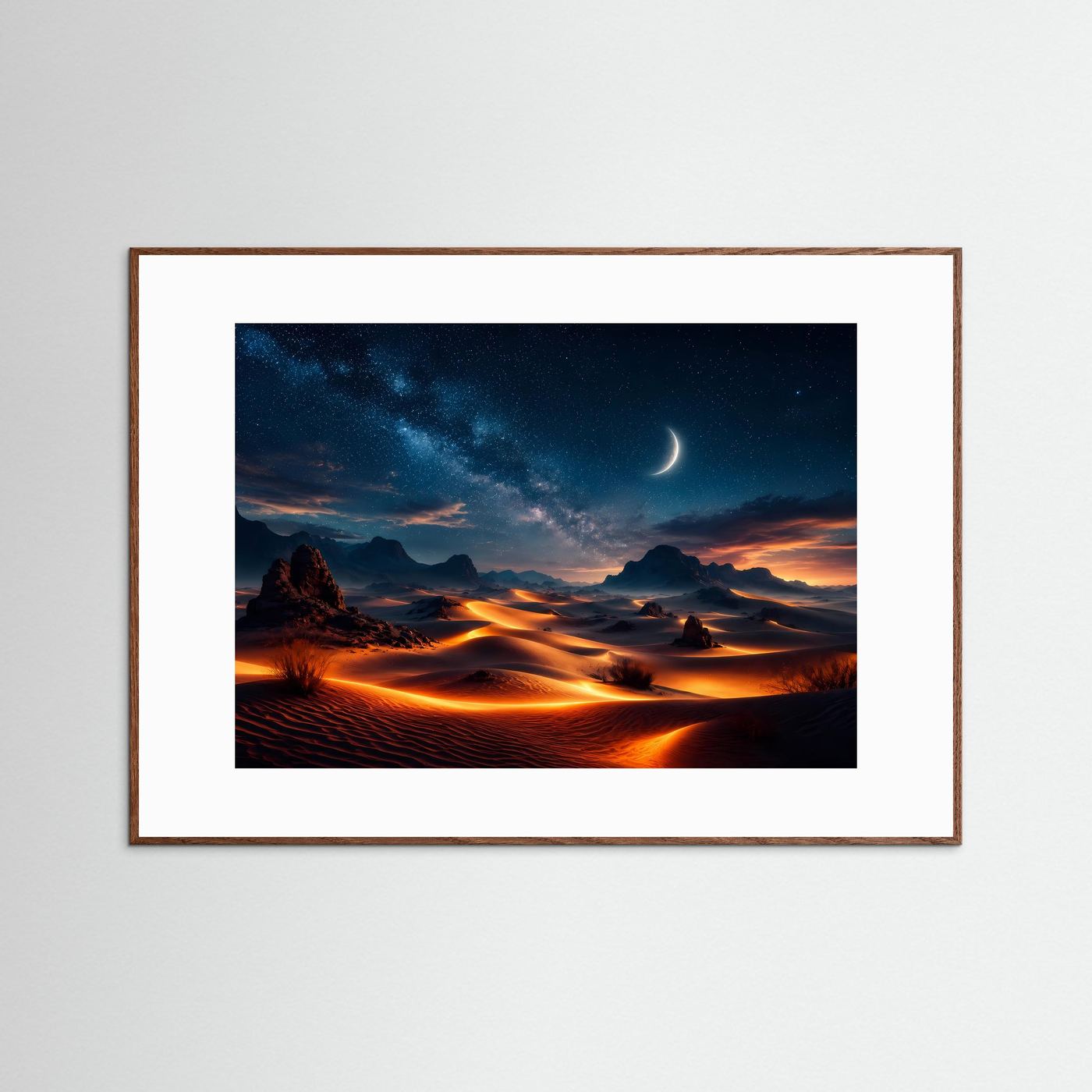 Wüstenlandschaft Poster Querformat | Sternenhimmel über Sanddünen | Magische Nacht Wüsten Wandkunst