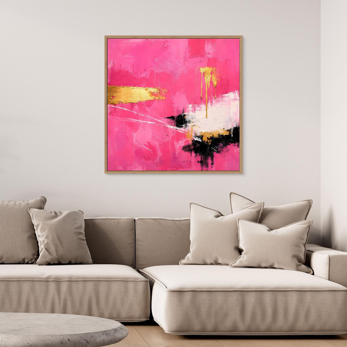 Leinwand Abstraktes Farbenspiel in Pink und Gold | Modernes Expressionistisches Wandbild