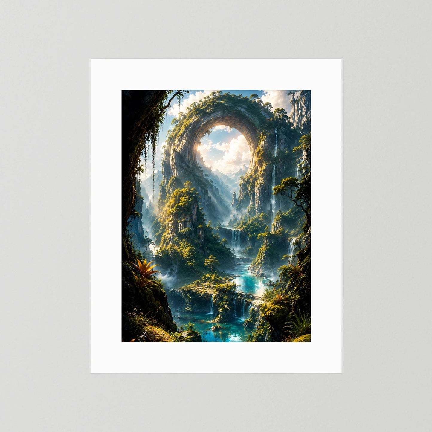Mystisches Felsentor im Dschungel | Türkise Wasserfälle & verborgene Bergwelt | Poster Hochformat