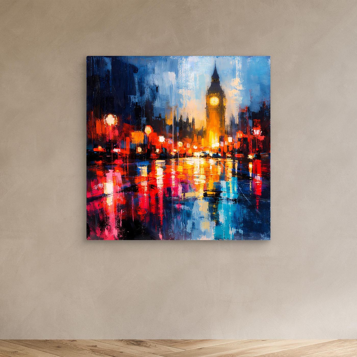 Leinwand Abstraktes Big Ben London Gemälde | Modernes Urbanes Wandbild bei Nacht