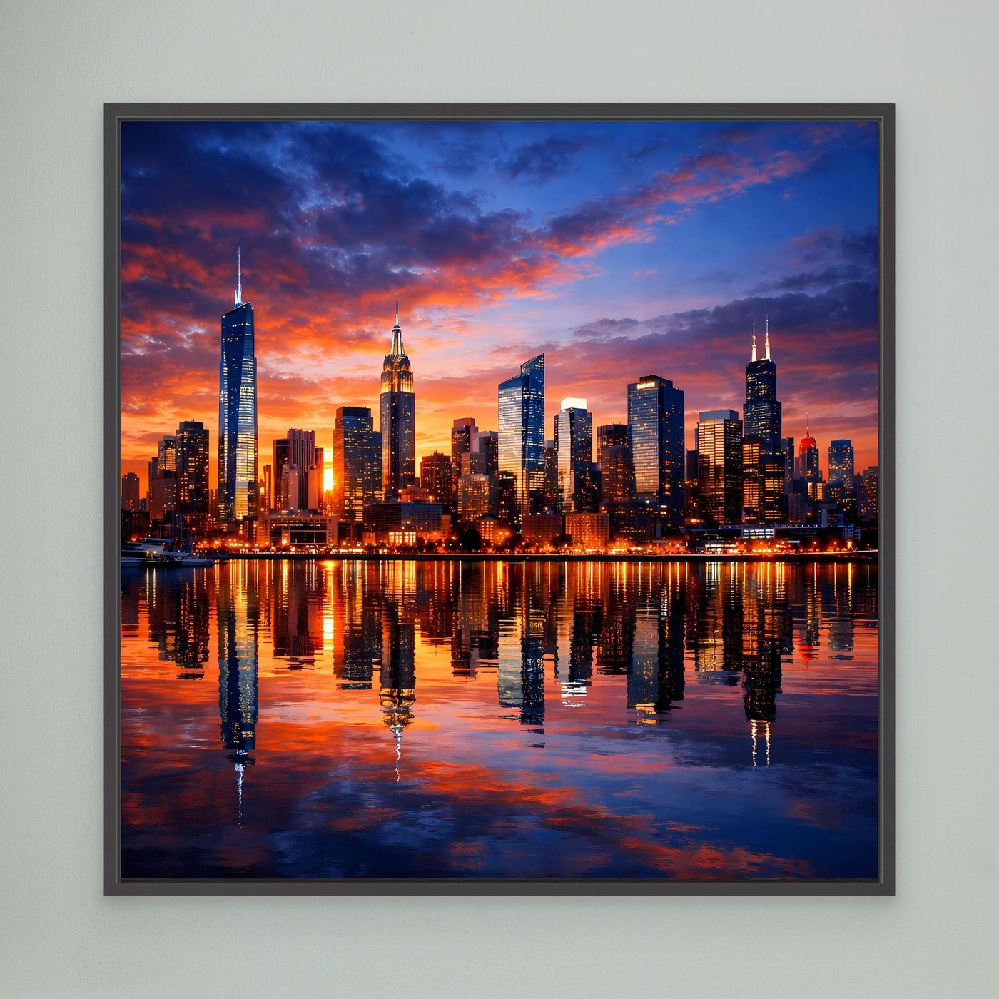 Leinwand Atemberaubende City Skyline im Abendrot | Urbanes New York Stil Wandbild