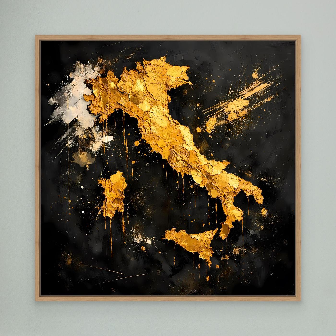 Leinwand Elegante Italienkarte in Gold & Schwarz | Modernes Abstraktes Wandbild