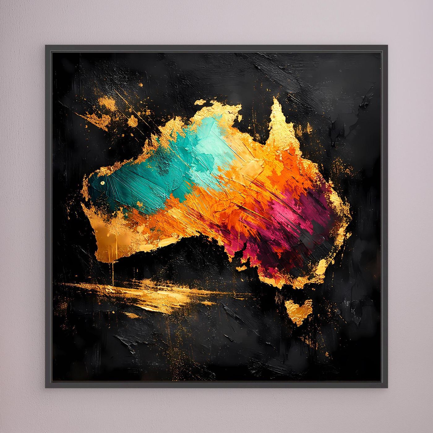 Leinwand Abstrakte Australien Karte in Gold und Türkis | Modernes Kontinent Wandbild