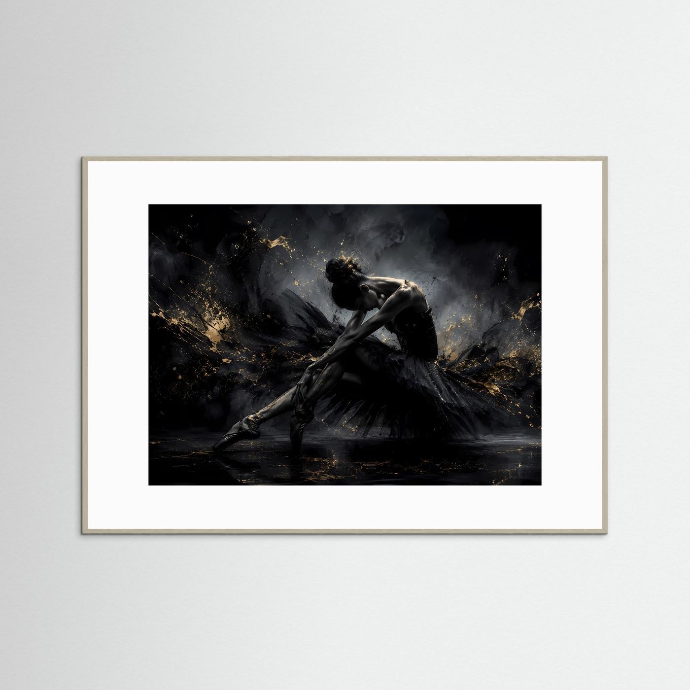 Anmut in Schwarz & Gold | Elegantes Ballerina Poster im Modern Art Stil