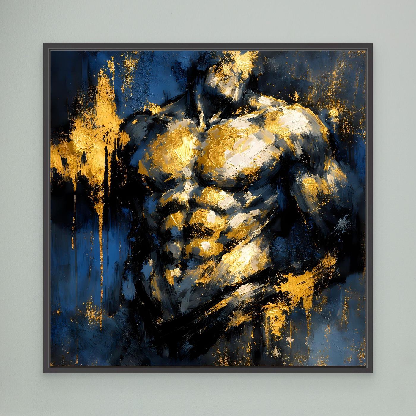 Leinwand Kraftvoller Männlicher Torso in Gold und Blau | Abstraktes Bodybuilding Wandbild