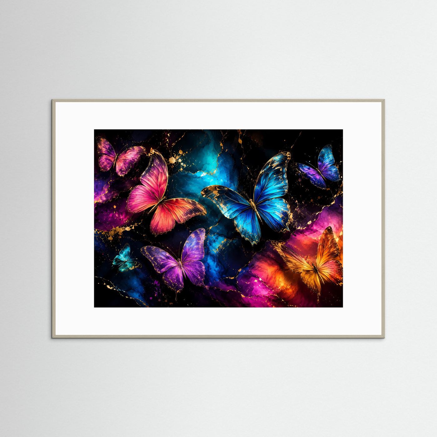 Faszinierende Schmetterlinge mit Goldakzenten | Modernes Insekten & Kunst Poster Querformat