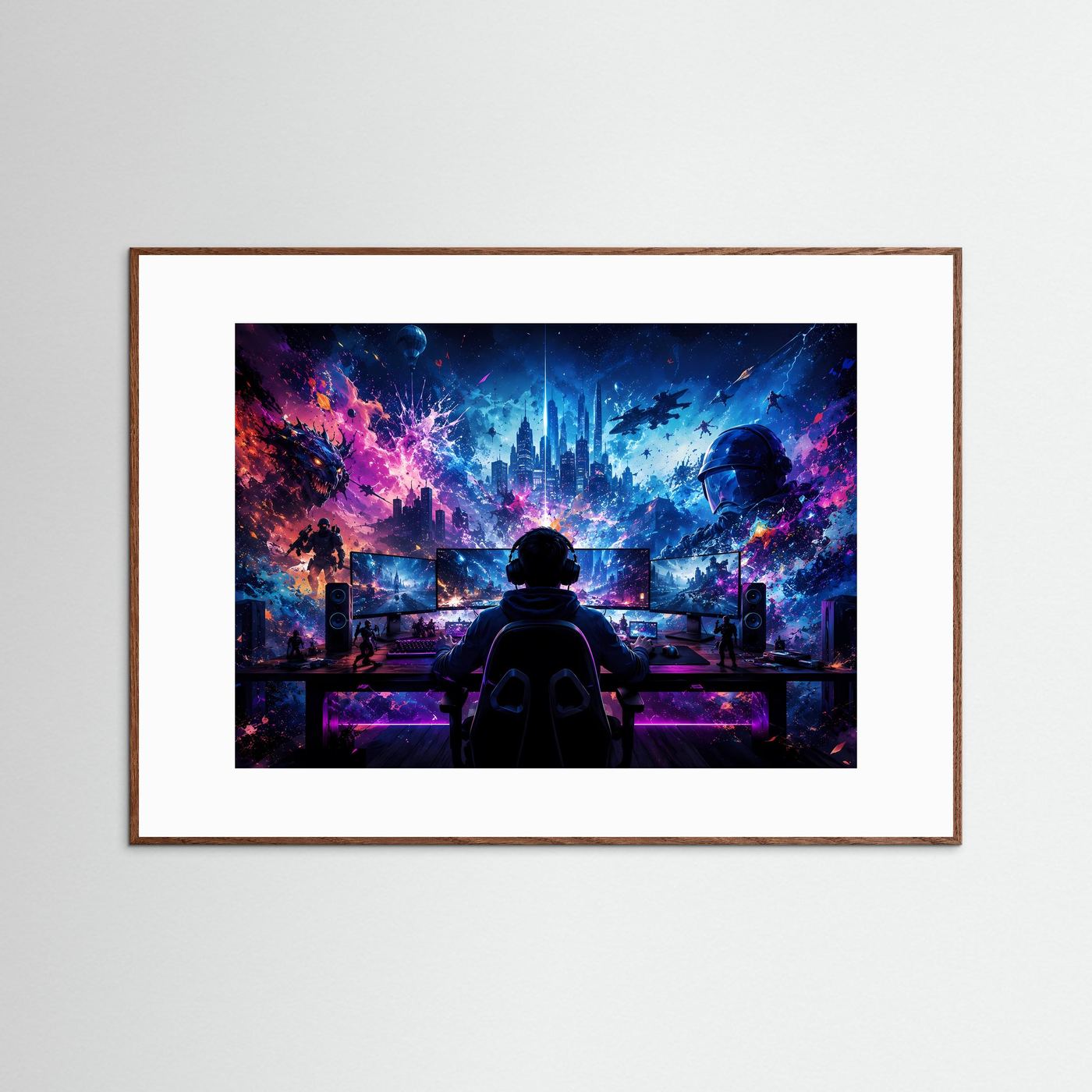 Gaming World Neon Blau & Pink | Futuristische Gamer Wandkunst