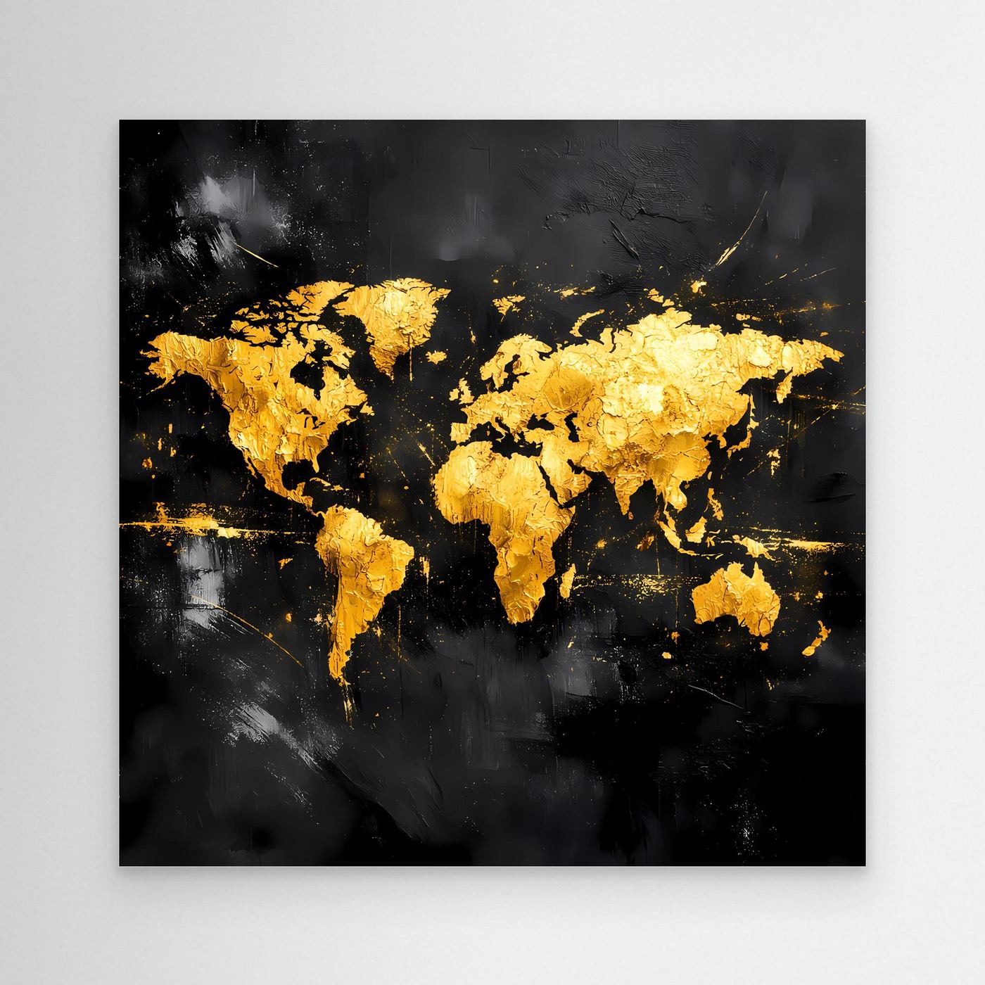 Leinwand Elegante Weltkarte in Gold & Schwarz | Modernes Abstraktes Kontinenten Wandbild