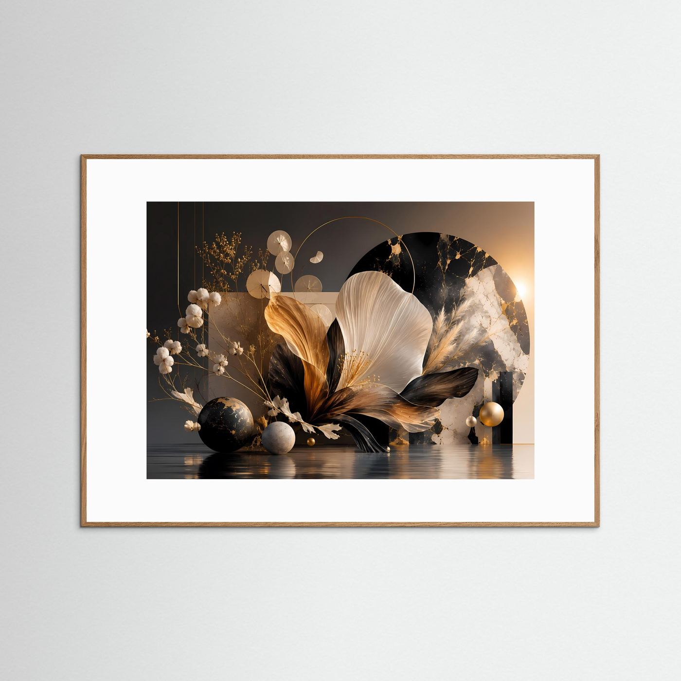 Abstrakte Blume Poster | Schwarz Gold Botanische Wandkunst | Elegante Floral Kunst | Moderne Luxus Leinwand | Minimalistische Wall Art