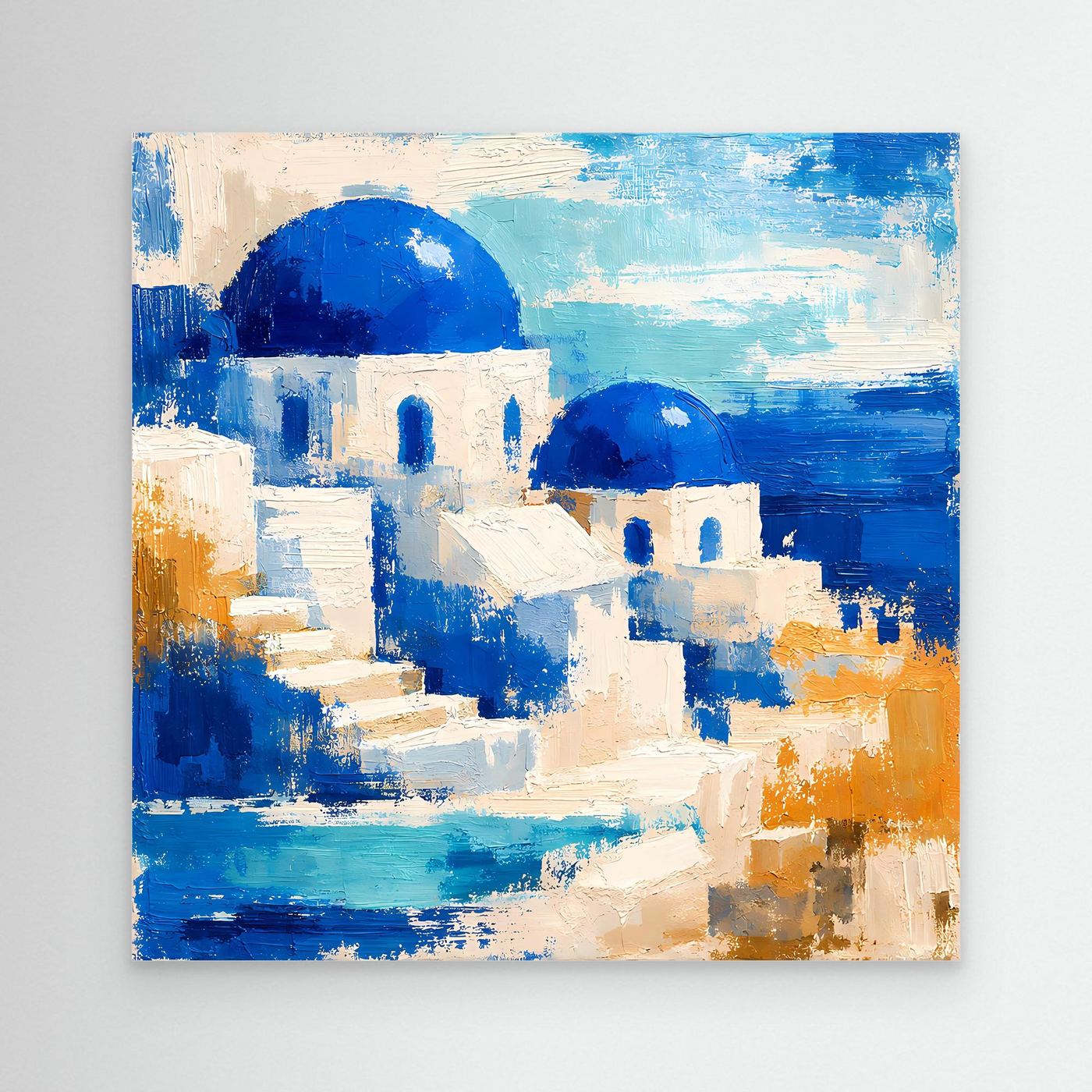 Leinwand Blau-weiße Häuser auf Santorin | Abstraktes Griechenland Wandbild