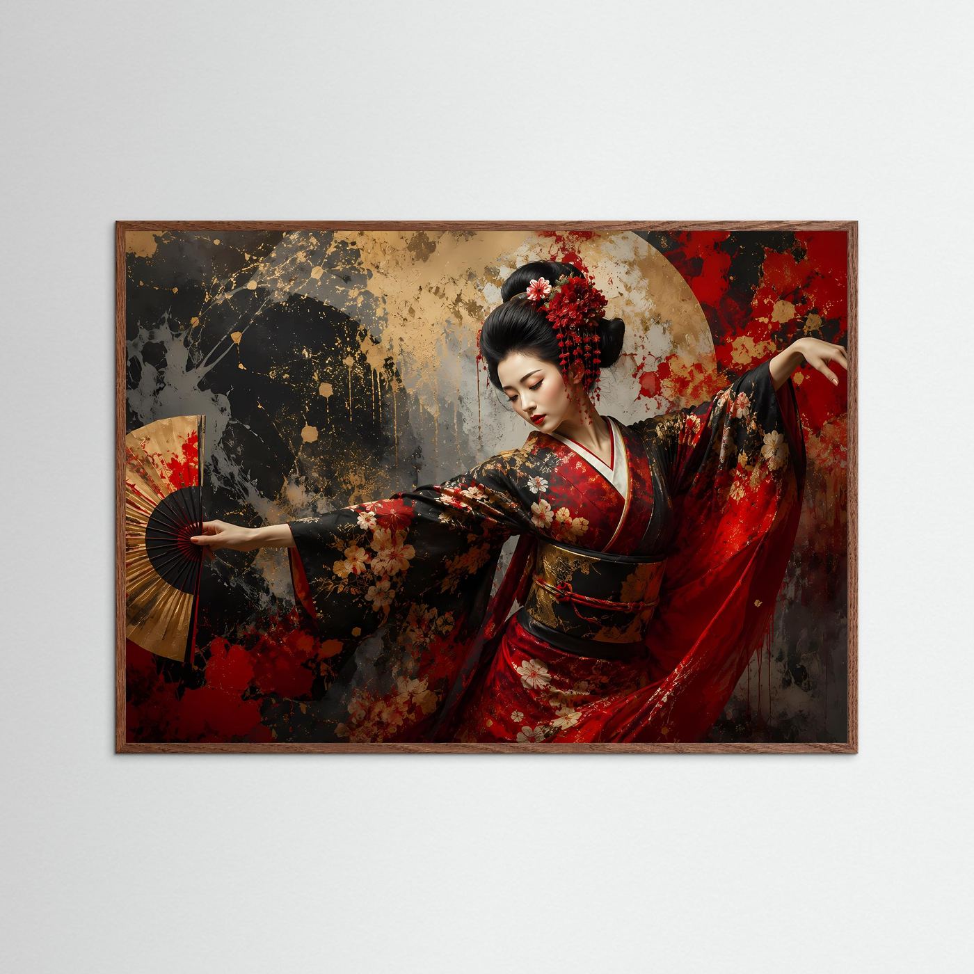Tanzende Geisha mit Fächer | Japanisches Kunst & Kultur Poster im Querformat