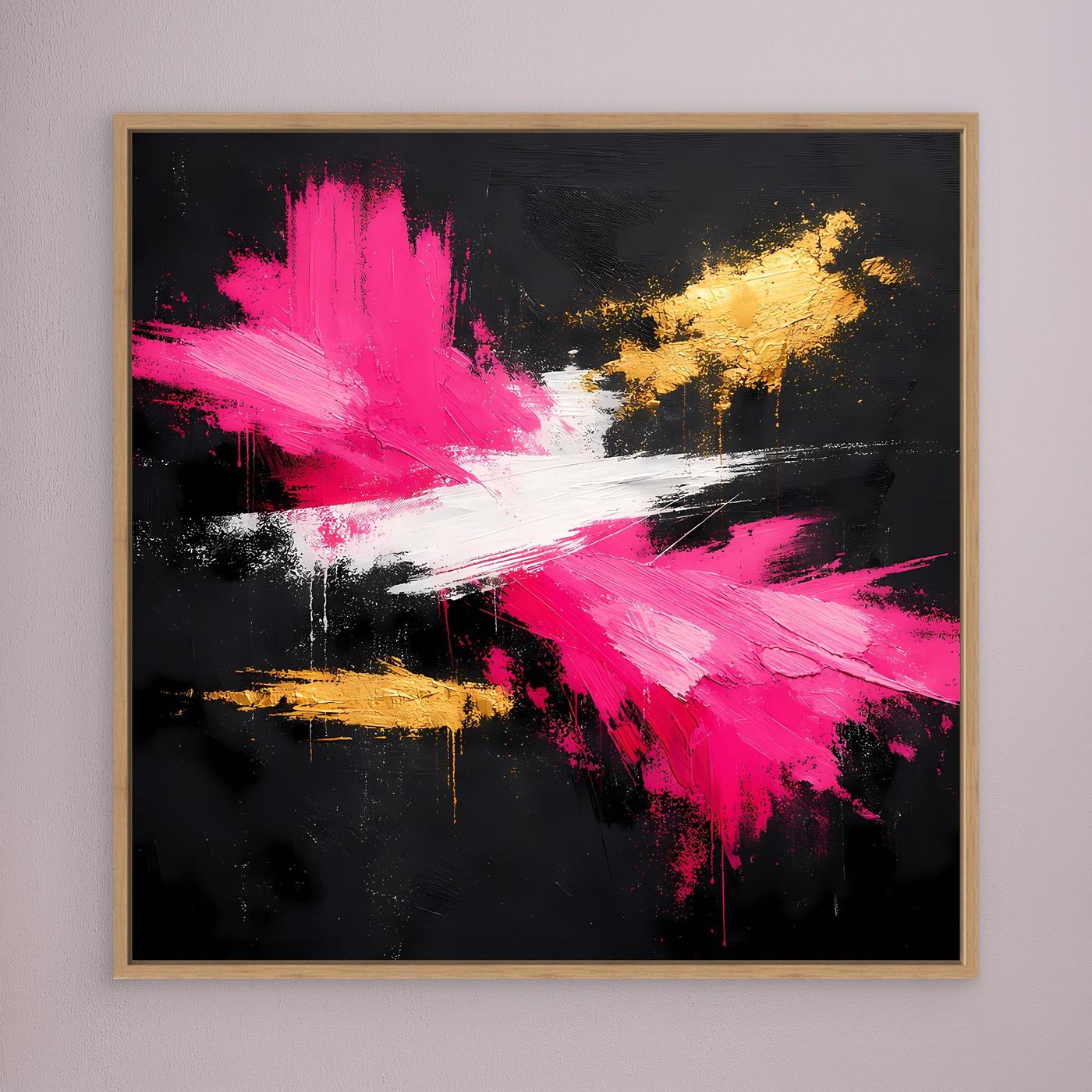 Leinwand Abstraktes Farbfeuerwerk in Pink & Gold | Modernes Acryl-Stil Wandbild