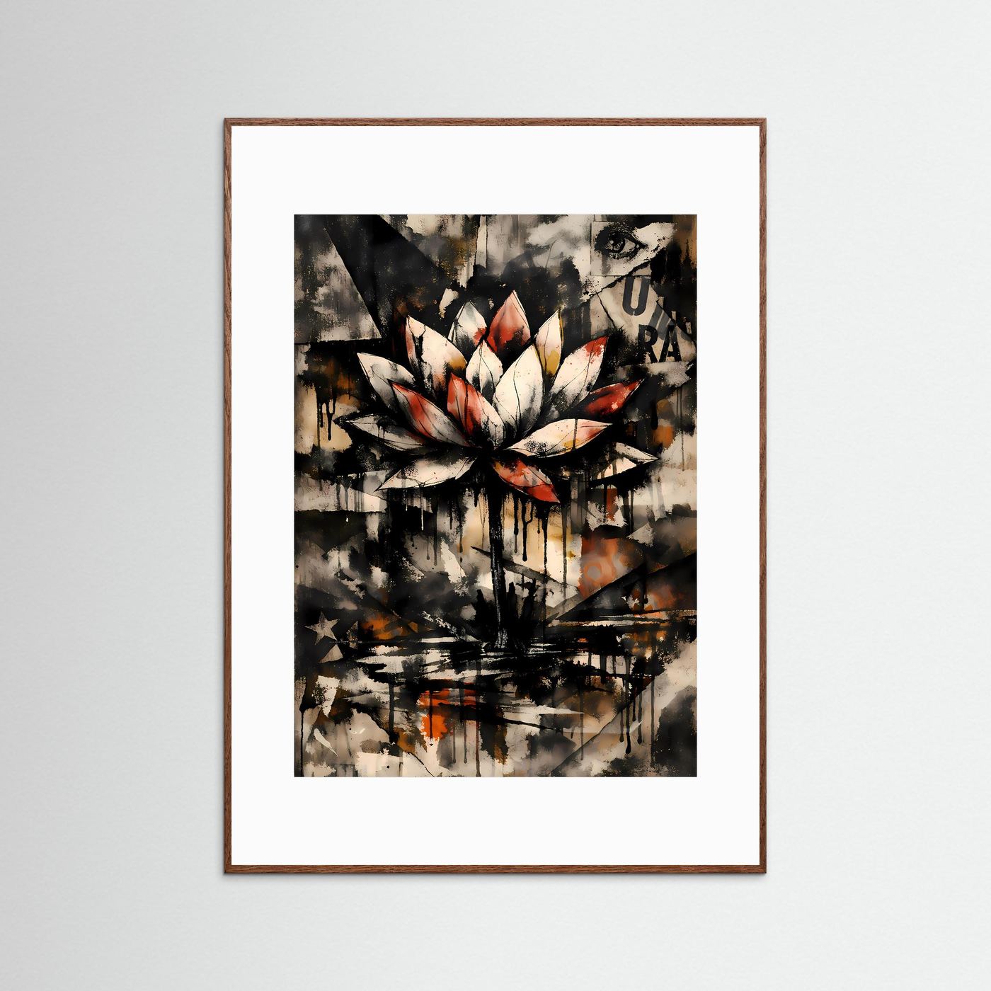 Die Kunst der Erleuchtung | Luxuriöses Lotusblüten Poster in Terrakotta, Creme & Schwarz | Abstraktes Kunstposter Hochformat
