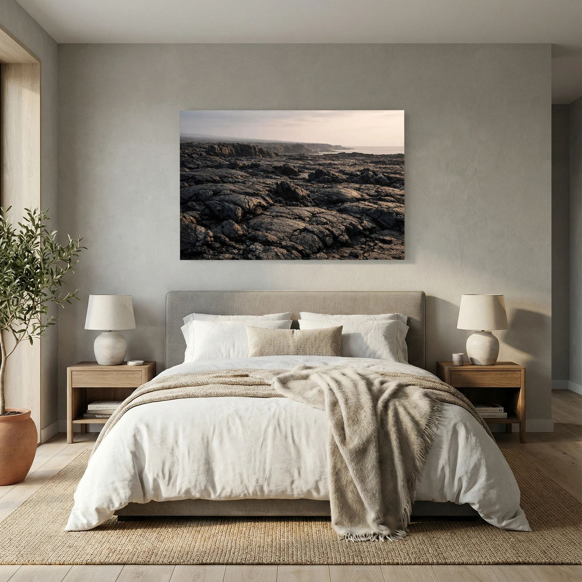 Poster mit Küsten-Lavafeldern in Schwarz und Dunkelgrau, rechteckig