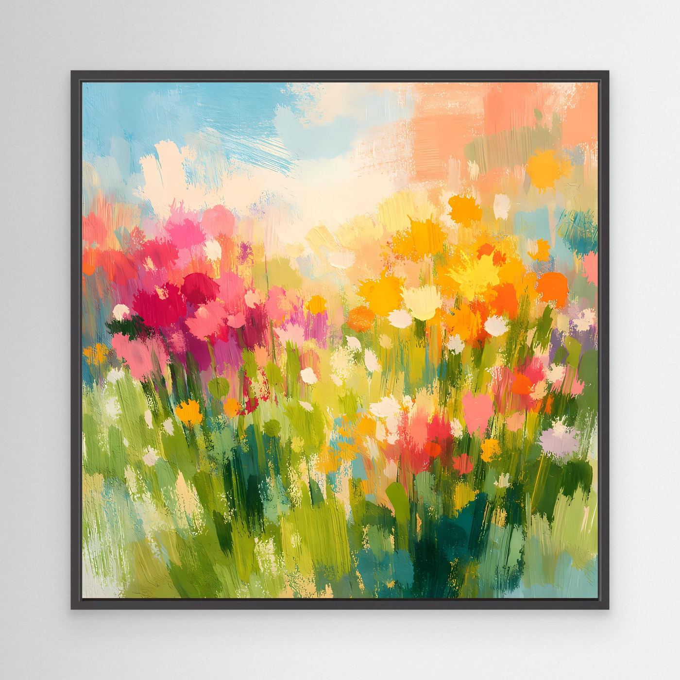 Leinwand Abstrakte Sommerwiese mit Wildblumen | Modernes Blumen Wandbild Bunt