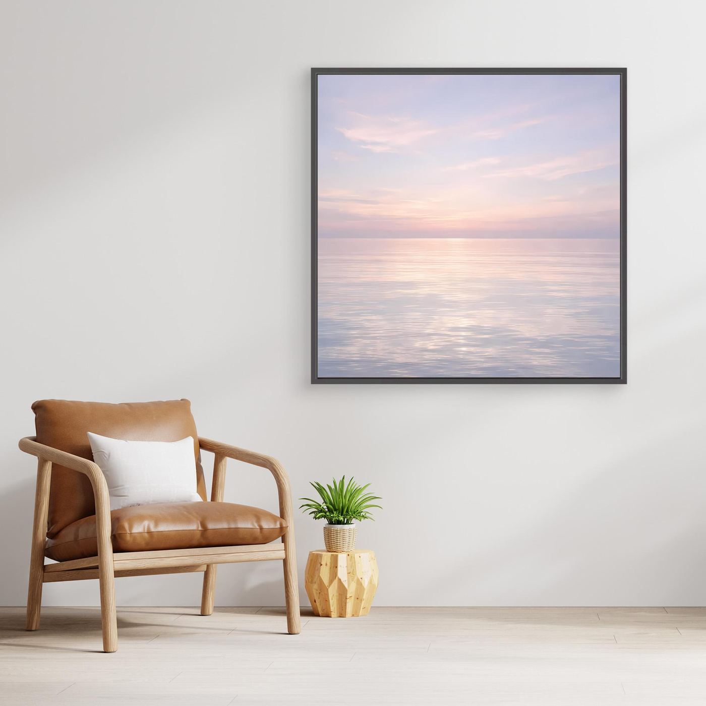 Wandbild mit schwarzem Rahmen: Pastellmeer im warmen Sonnenuntergangslicht