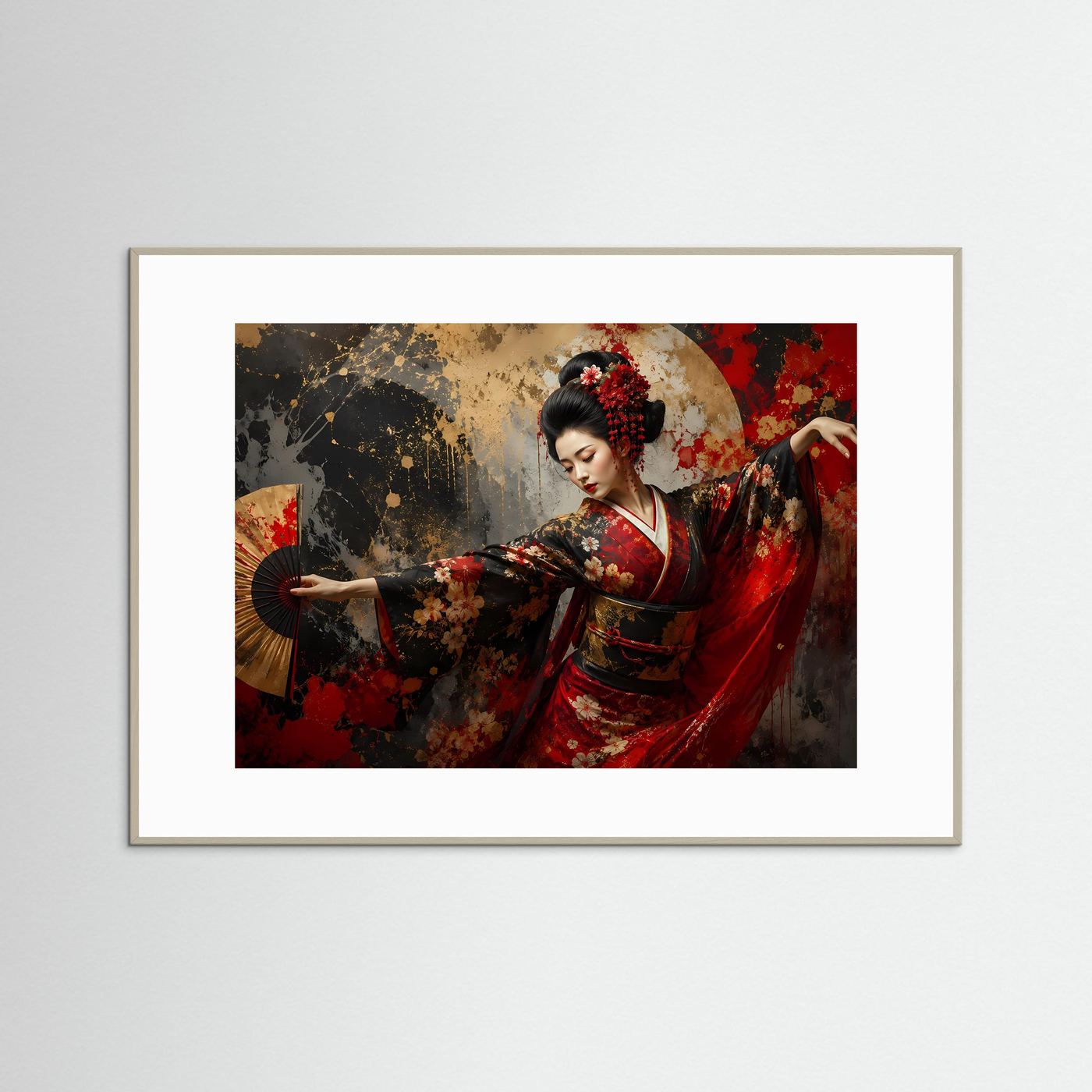 Tanzende Geisha mit Fächer | Japanisches Kunst & Kultur Poster im Querformat