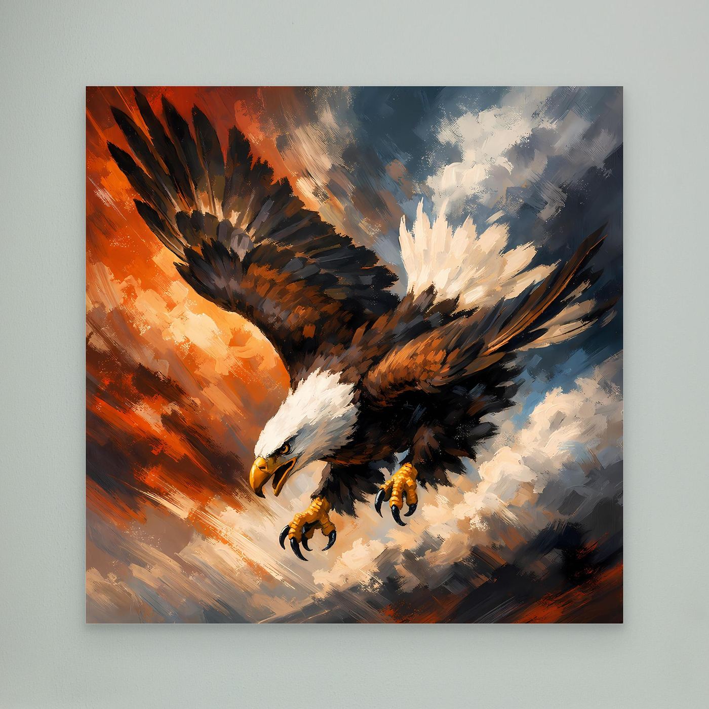 Leinwand Abstraktes Adler Gemälde | Modernes Kraftvolles Wandbild Fliegender Seeadler