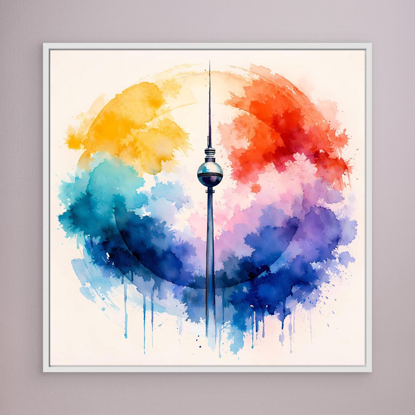 Leinwand Berliner Fernsehturm | Abstraktes Aquarell‑Wolken Wandbild