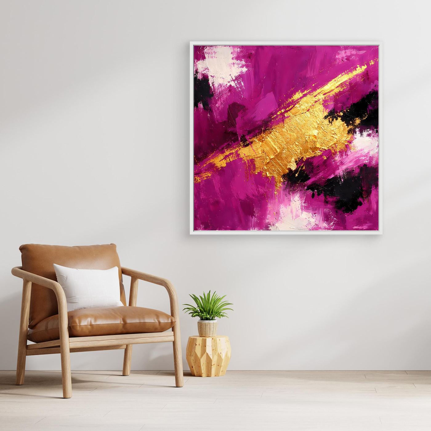 Leinwand Expressives Farbenspiel in Beere und Gold | Modernes Abstraktes Wandbild