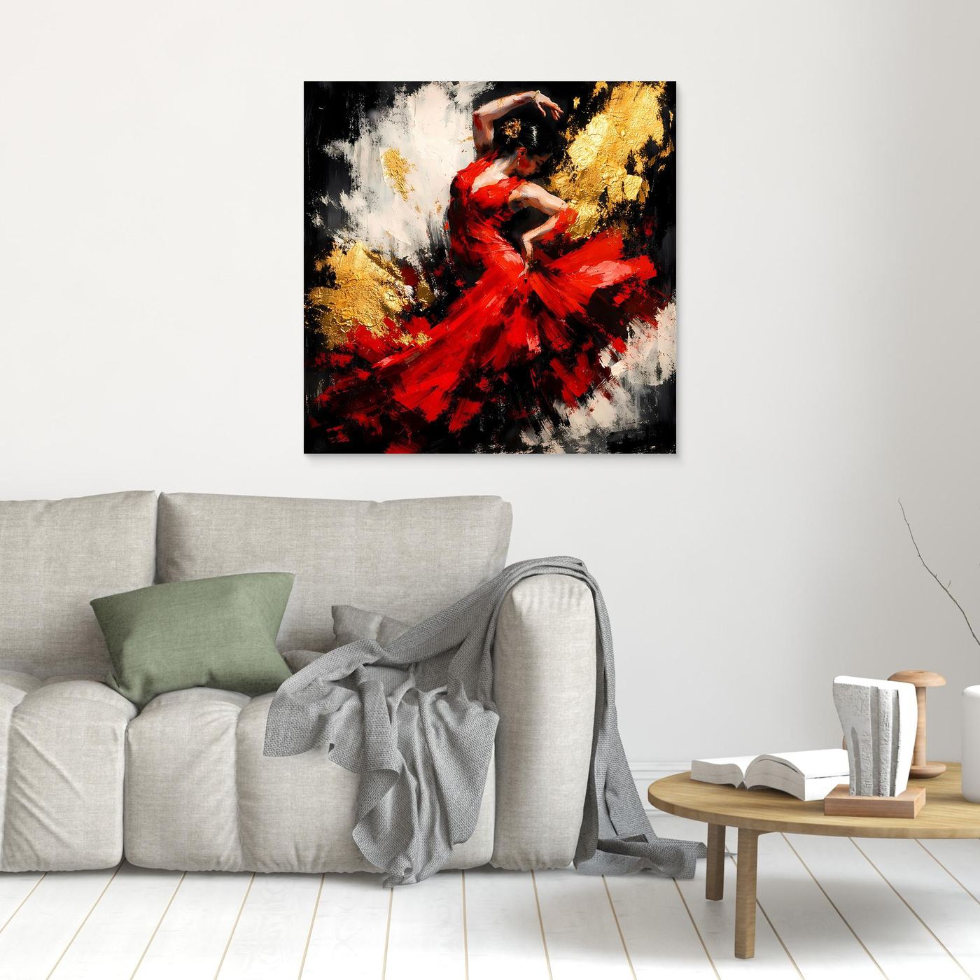 Leinwand Flamenco Tänzerin in Rot und Gold | Modernes Abstraktes Tanz Wandbild