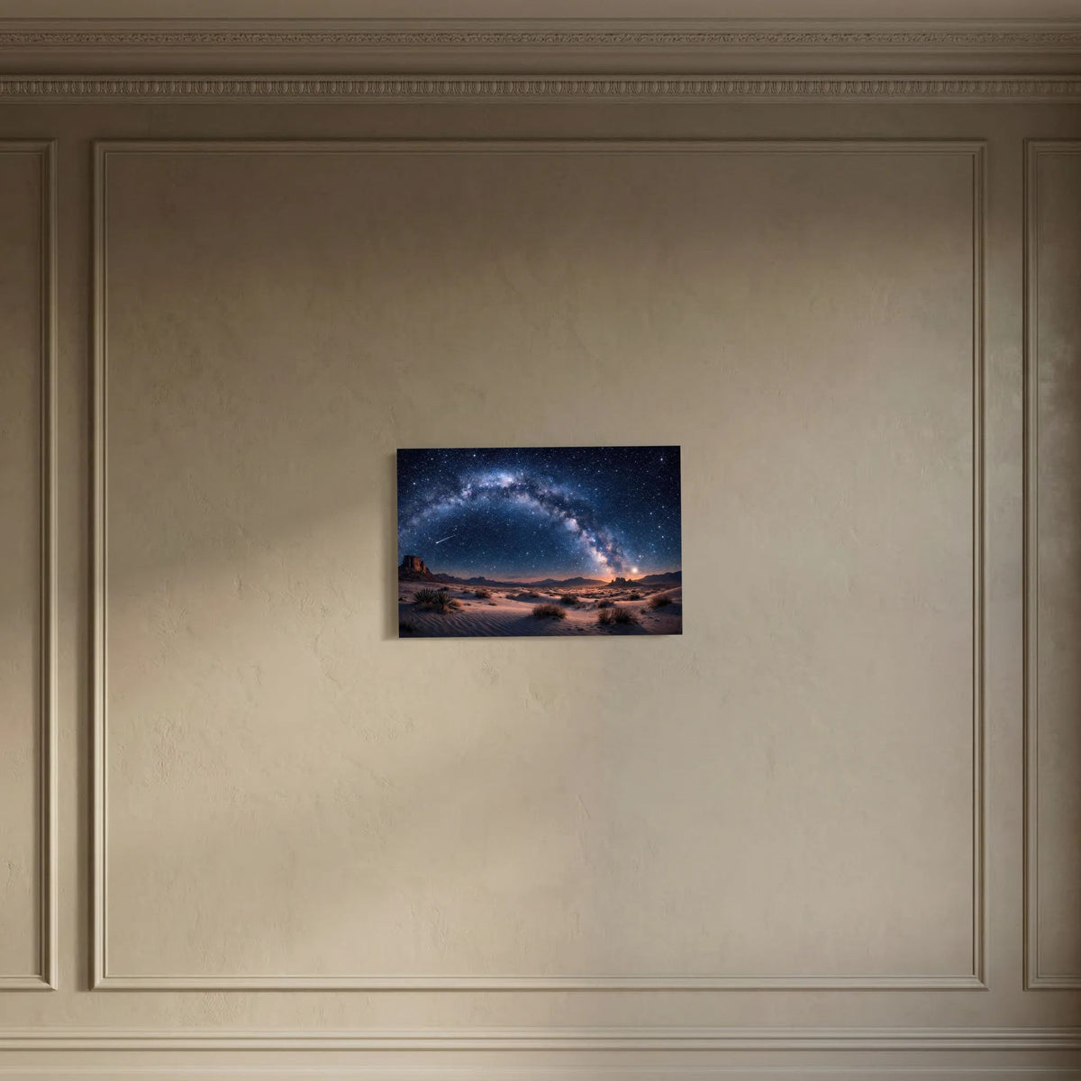 Wandbild im Querformat mit Milchstraße über der Wüste, voller Sterne.