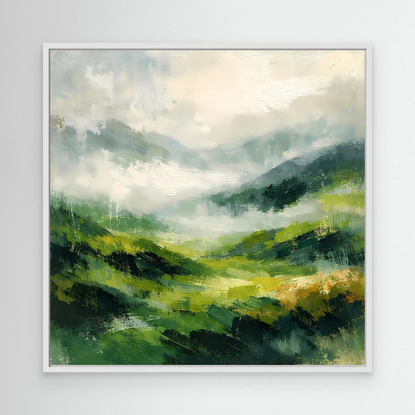 Leinwand Abstraktes Hügellandschaft Gemälde | Modernes Grünes Tal Wandbild Natur