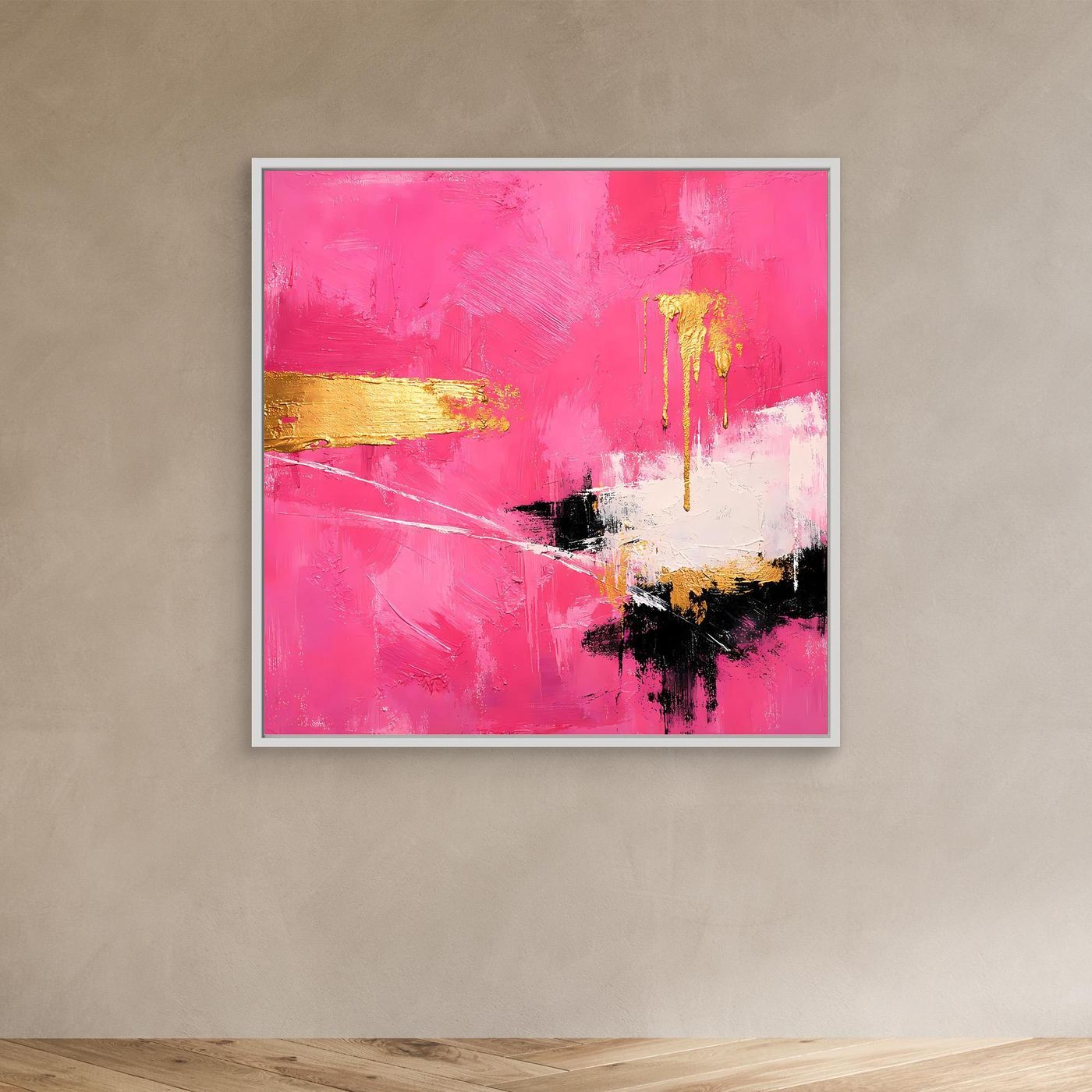 Leinwand Abstraktes Farbenspiel in Pink und Gold | Modernes Expressionistisches Wandbild