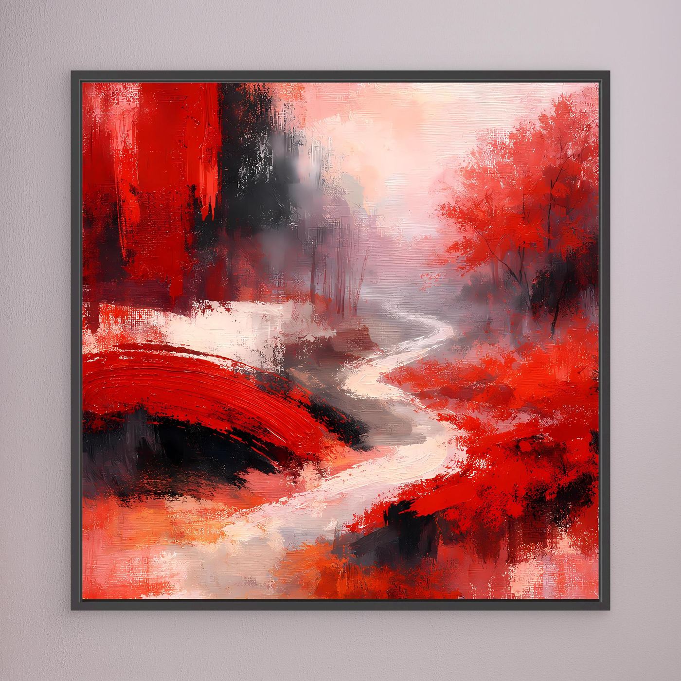 Leinwand Traditionelle Rote Brücke am Fluss | Japanisches Natur Wandbild