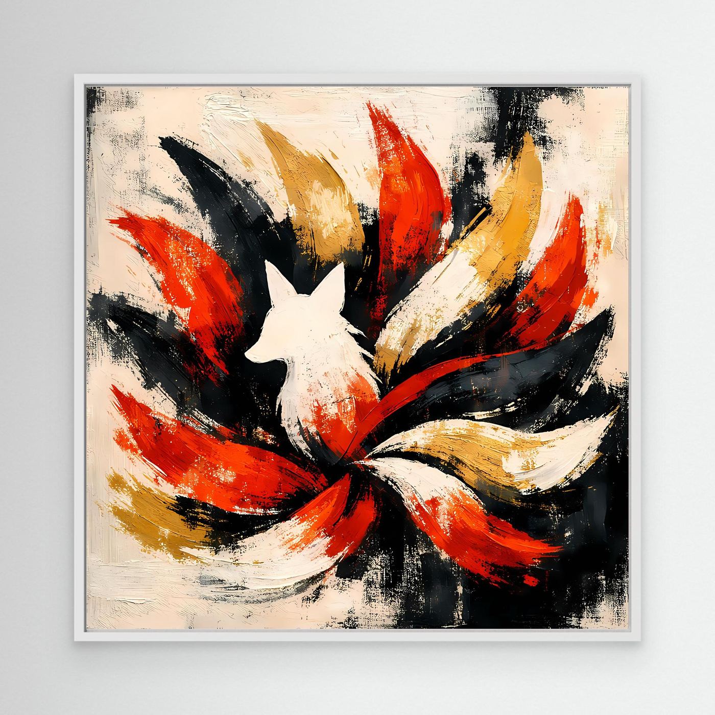 Leinwand Mythischer Neunschwänziger Fuchs Kitsune | Abstraktes Asia Fantasy Wandbild