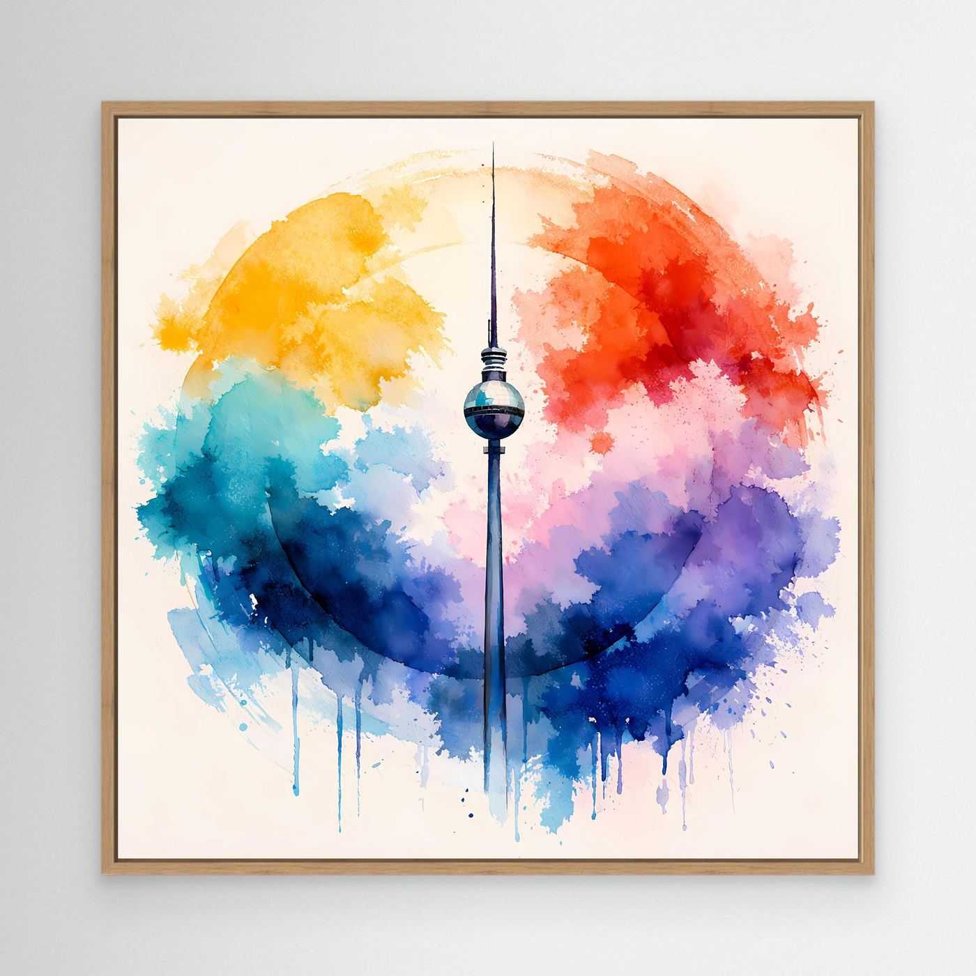 Leinwand Berliner Fernsehturm | Abstraktes Aquarell‑Wolken Wandbild